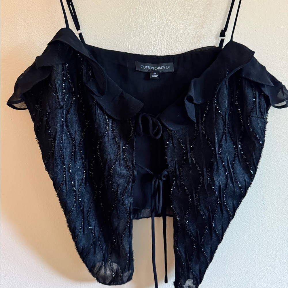 Black Ruffled Women's Top - Picture 3 of 5